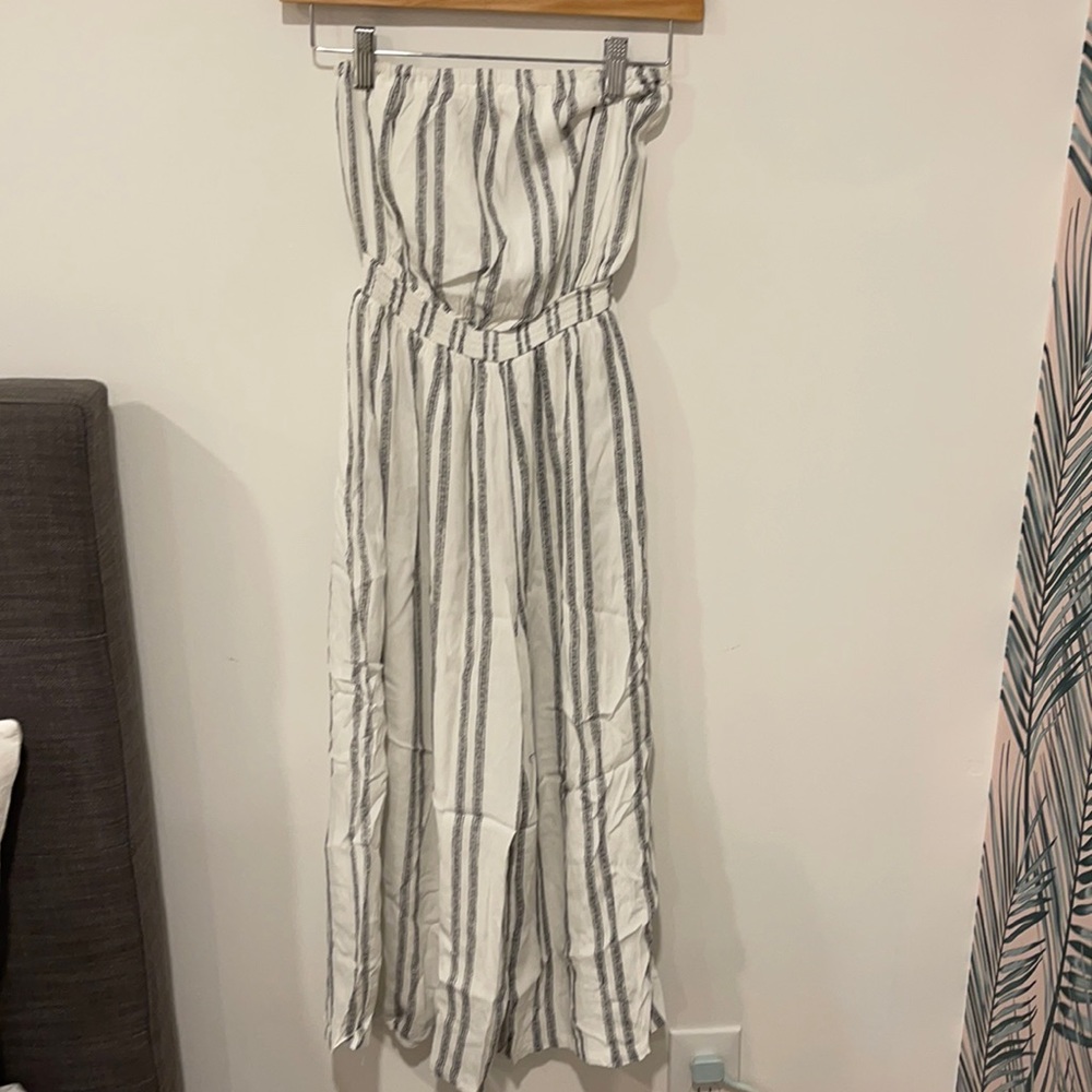 Navy and white striped jumpsuit